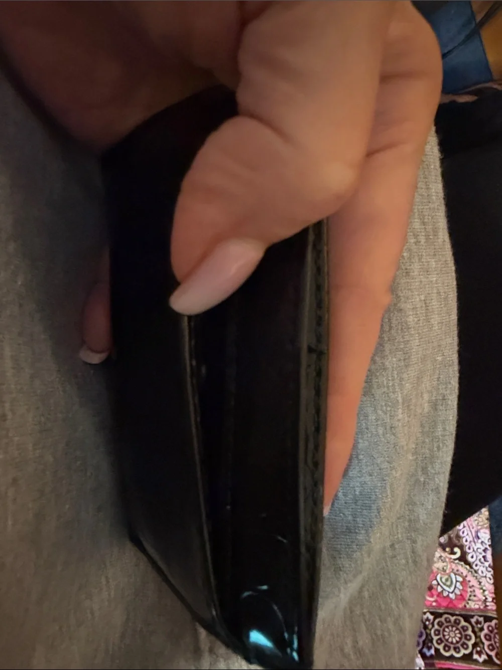 Coach Black Patent Card Holder with Embossed C Pattern